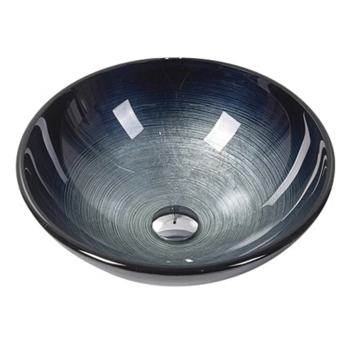 420*420*145mm Infinity Art Black and Blue Glass Round Above Counter Basins