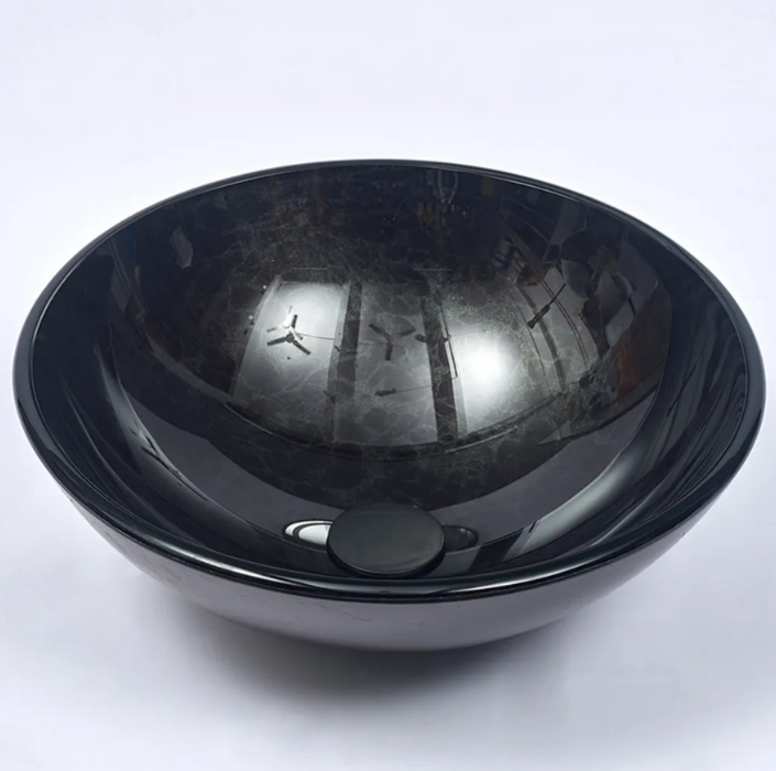 420*420*145mm Infinity Round Art Black Glass Above Counter Basins