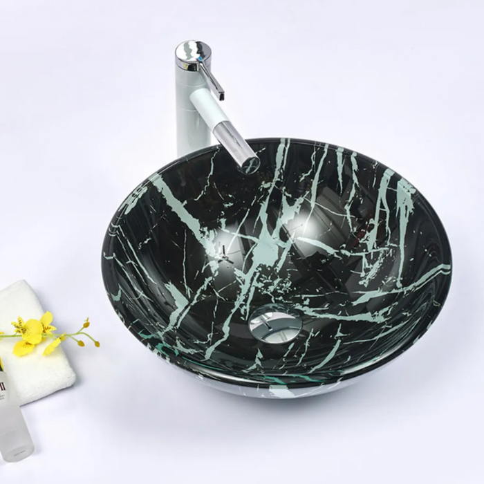 420*420*145mm Infinity Art Round Marble Double Layer Glass Above Counter Basins