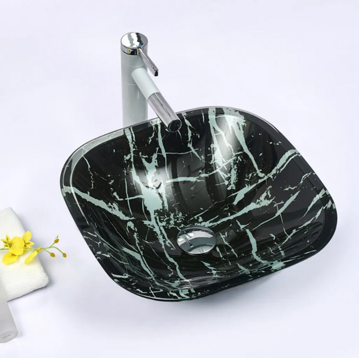 400*400*140mm Infinity Art Marble Double Layer Glass Square Above Counter Basins