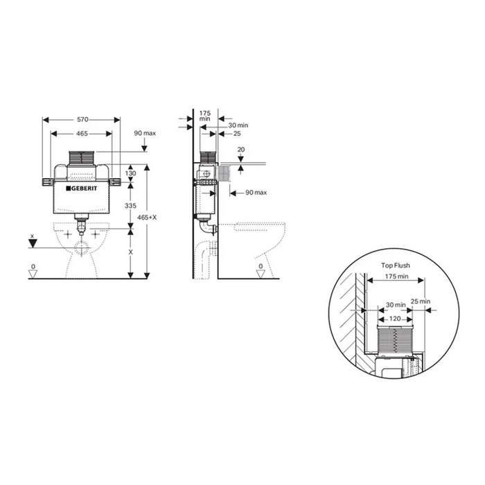 Geberit Kappa Concealed Cistern Frameless Low Rise/Low height/Low Level/Mid Level In-wall Cistern For Wall Faced Pan