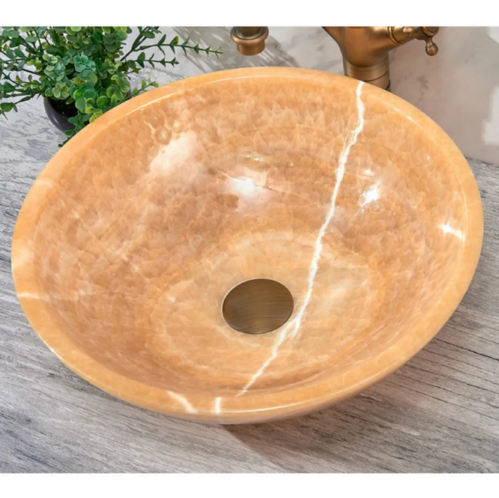 420*420*140mm Infinity Art Yellow Onyx Stone Round Above Counter Basins