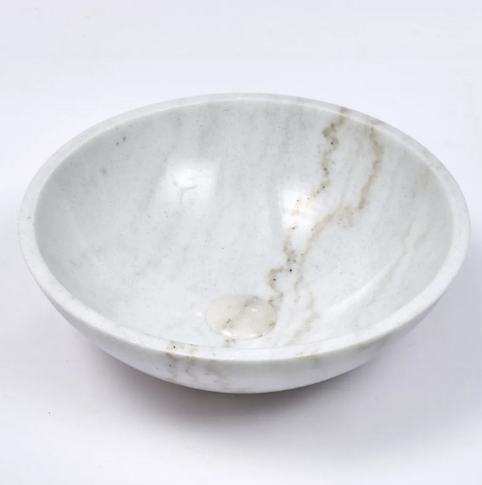 420*420*140mm Infinity Art White Marble Stone Round Above Counter Basins