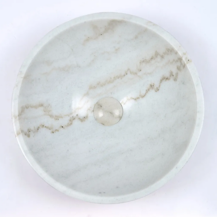 420*420*140mm Infinity Art White Marble Stone Round Above Counter Basins