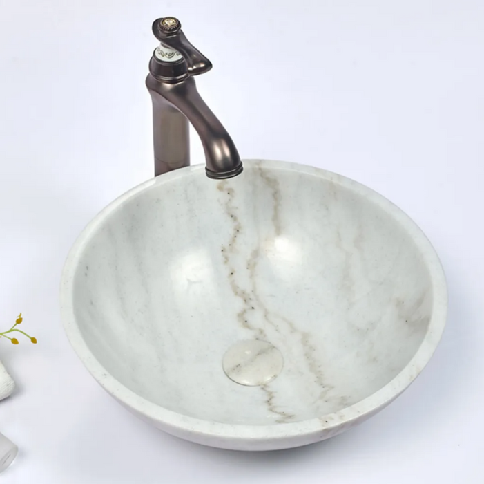 420*420*140mm Infinity Art White Marble Stone Round Above Counter Basins