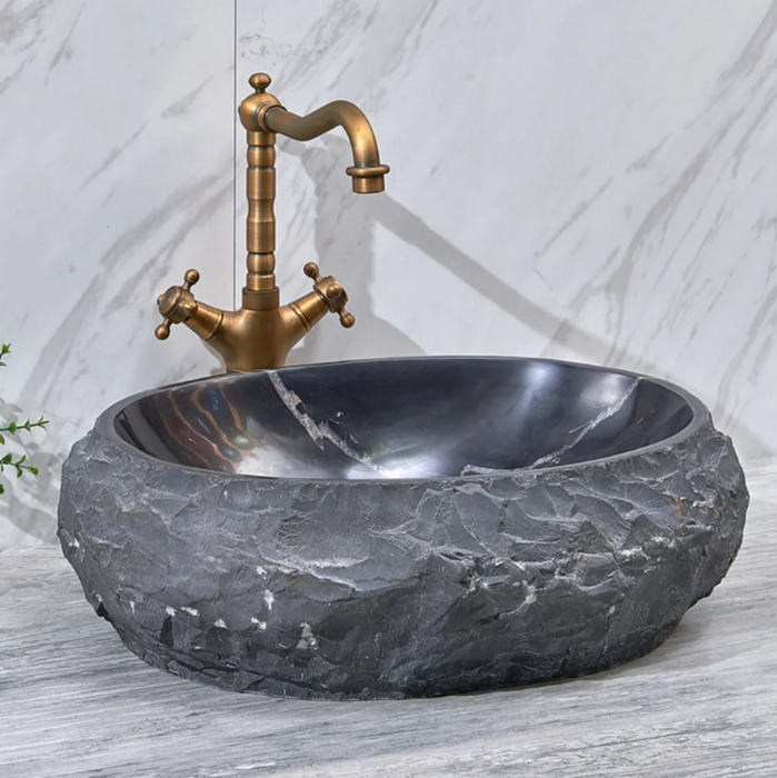 500*400*150mm Infinity Art Black Marble Stone Oval Above Counter Basins