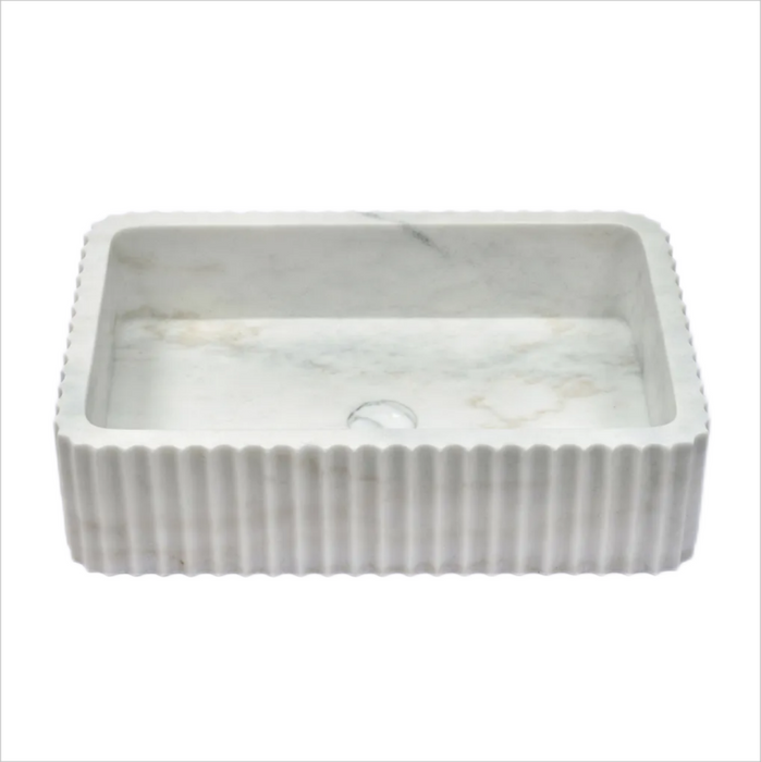 600*400*150mm Infinity Art Matt White Marble Stone Rectangle Fluted Above Counter Basins