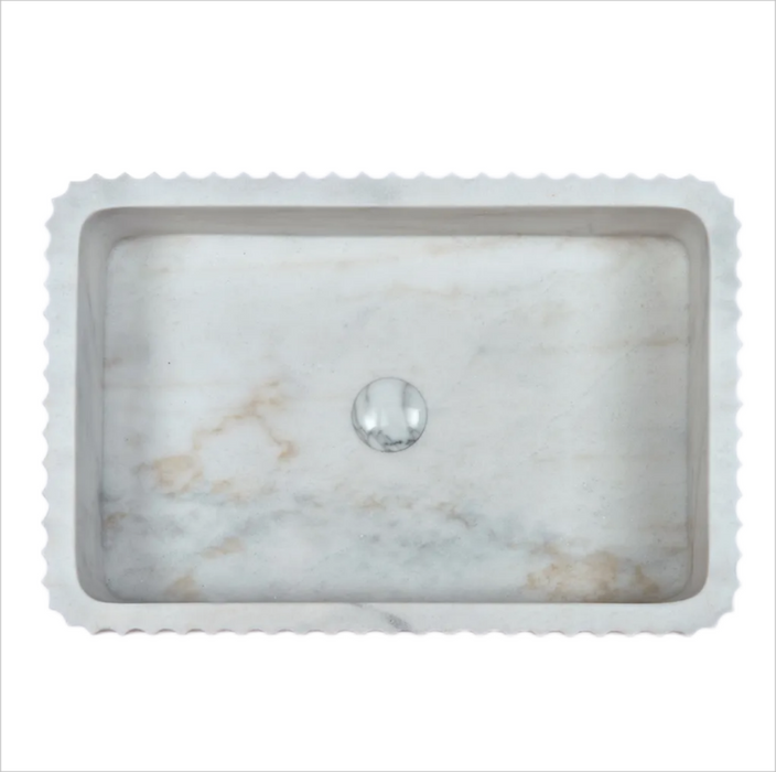 600*400*150mm Infinity Art Matt White Marble Stone Rectangle Fluted Above Counter Basins