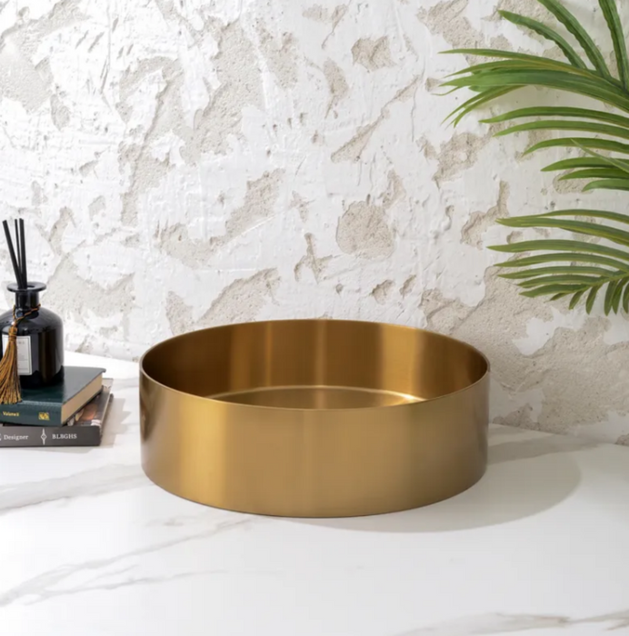 380*380*110mm Infinity Handmade Brushed Gold Stainless Steel Round Above Counter Basins