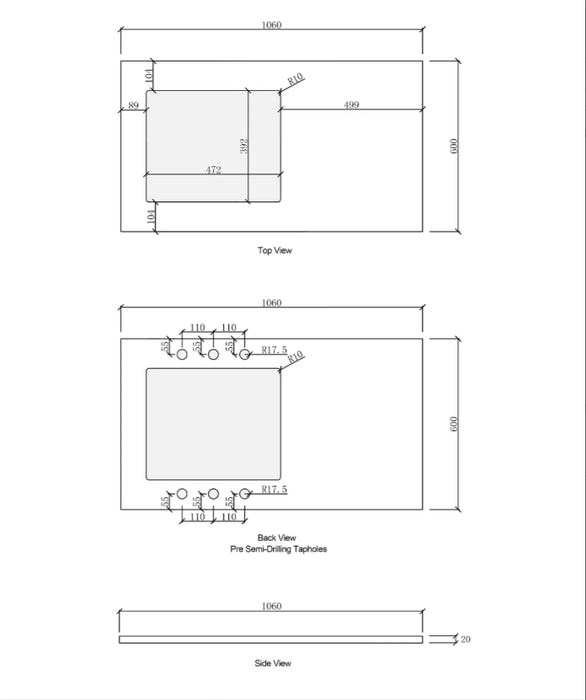 1060*600*900mm Otti Satin White Fluted Base Laundry Cabinet With Stone Top And Sink