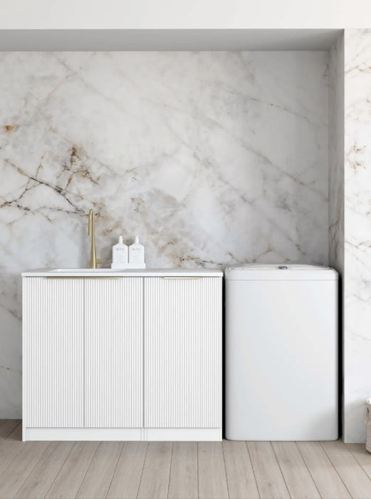 1060*600*900mm Otti Bondi White Fluted Base Laundry Cabinet With Stone Top And Sink