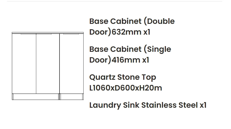 1060*600*900mm Otti Noosa Matt White Fluted Base Laundry Cabinet With Stone Top And Sink