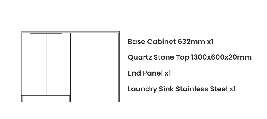 1300*600*900mm Otti Satin White Fluted Base Laundry Cabinet With Stone Top And Sink