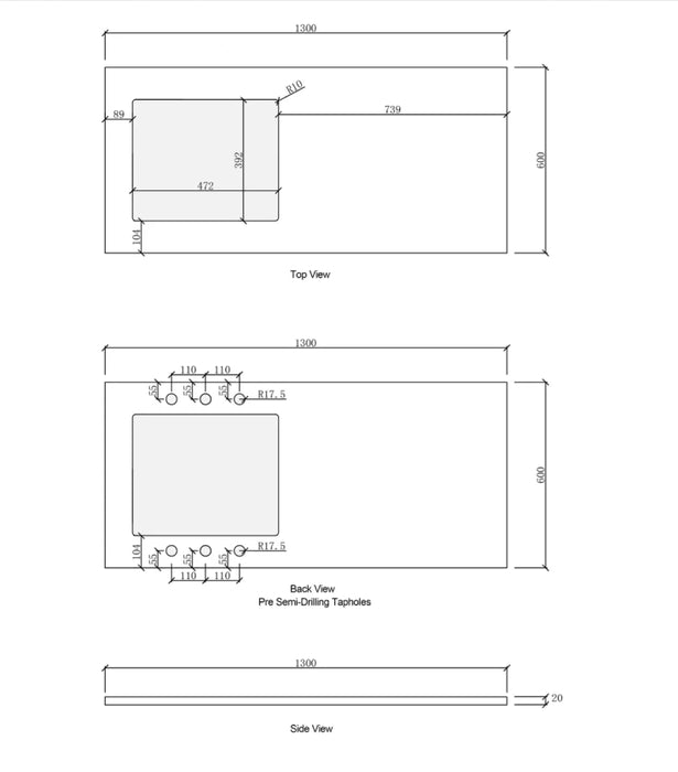 1300*600*900mm Otti Bondi White Fluted Base Laundry Cabinet With Stone Top And Sink