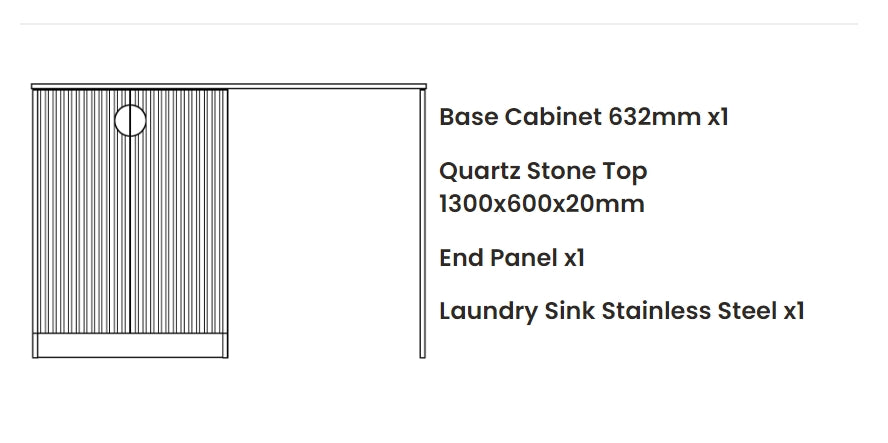 1300*600*900mm Otti Marlo Matt Black Fluted Base Laundry Cabinet With Stone Top And Sink