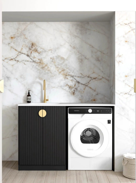 1300*600*900mm Otti Marlo Matt Black Fluted Base Laundry Cabinet With Stone Top And Sink