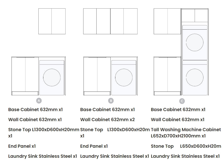 1305*600*2100mm Otti Bondi White Fluted Moisture Resistant Plywood White Laundry Kit