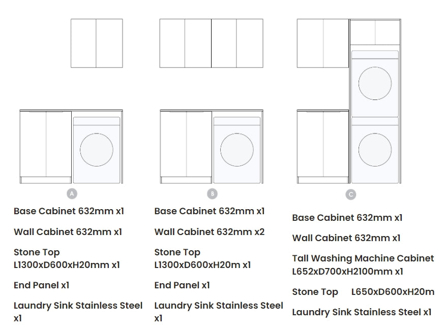 1305*600*2100mm Otti Byron/Bondi Laminated Natural Oak Moisture Resistant Plywood Laundry Kit