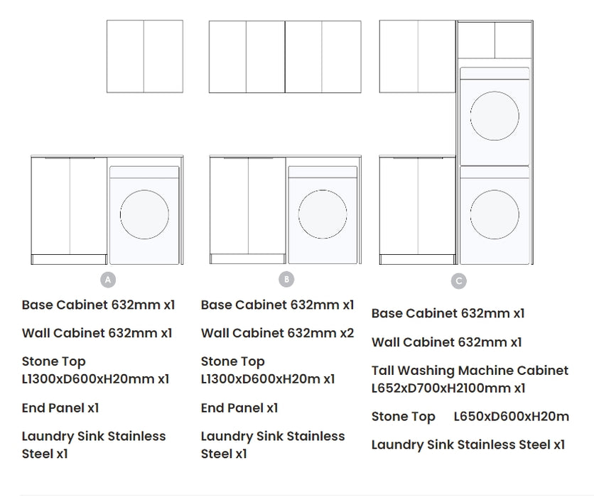 1305*600*2100mm Otti Noosa Matt White Fluted Moisture Resistant Plywood Laundry Kit