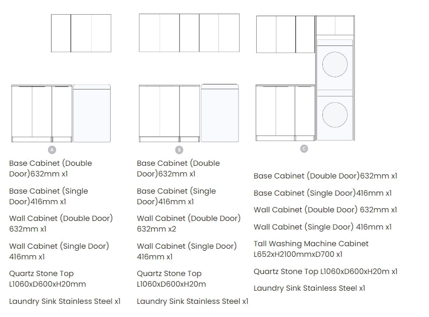 1715*600*2100mm Otti Byron/Bondi Laminated Black Oak Moisture Resistant Plywood Laundry Kit