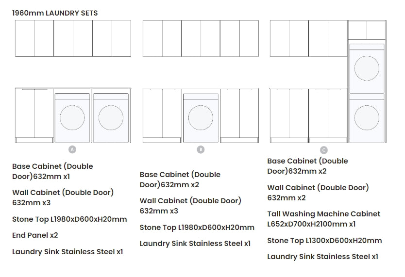 1960*600*2100mm Otti Satin White Fluted Moisture Resistant Plywood White Laundry Kit