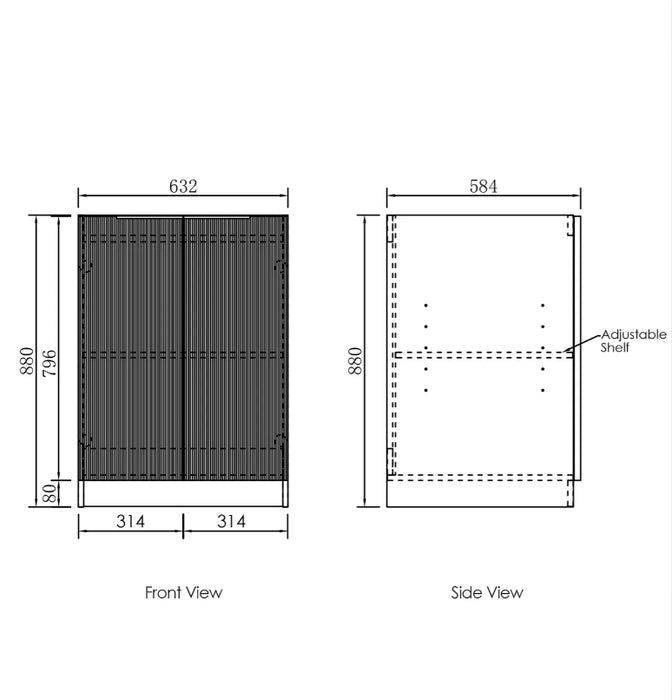 1960*600*2100mm Otti Satin White Fluted Moisture Resistant Plywood White Laundry Kit