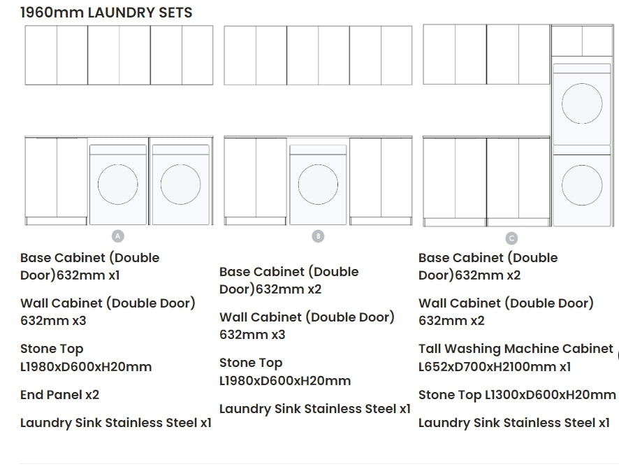 1960*600*2100mm Otti Noosa Matt White Fluted Moisture Resistant Plywood White Laundry Kit