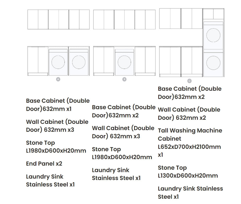 1960*600*2100mm Otti Byron/Bondi Laminated Natural Oak Moisture Resistant Plywood Laundry Kit