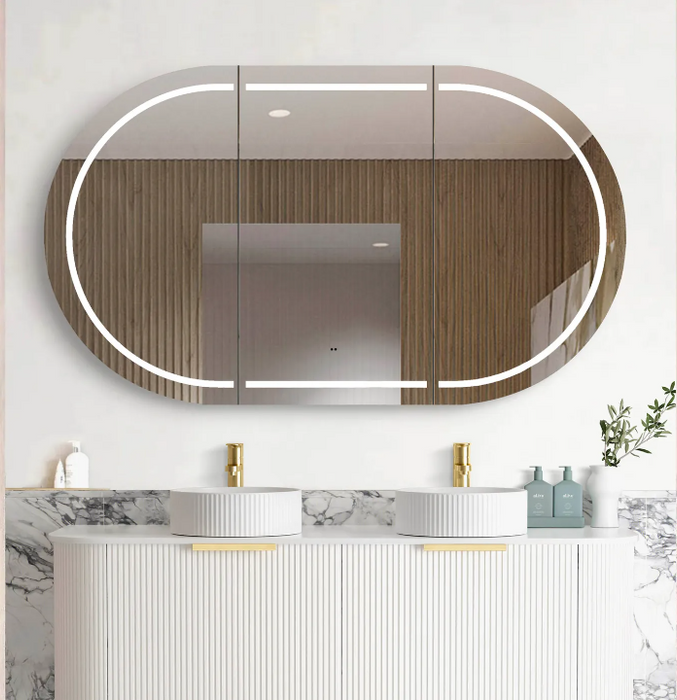 1500*900mm OTT Bondi Natural Oak/Black Oak/Matte White Oval Wall Mounted LED Shaving Cabinet