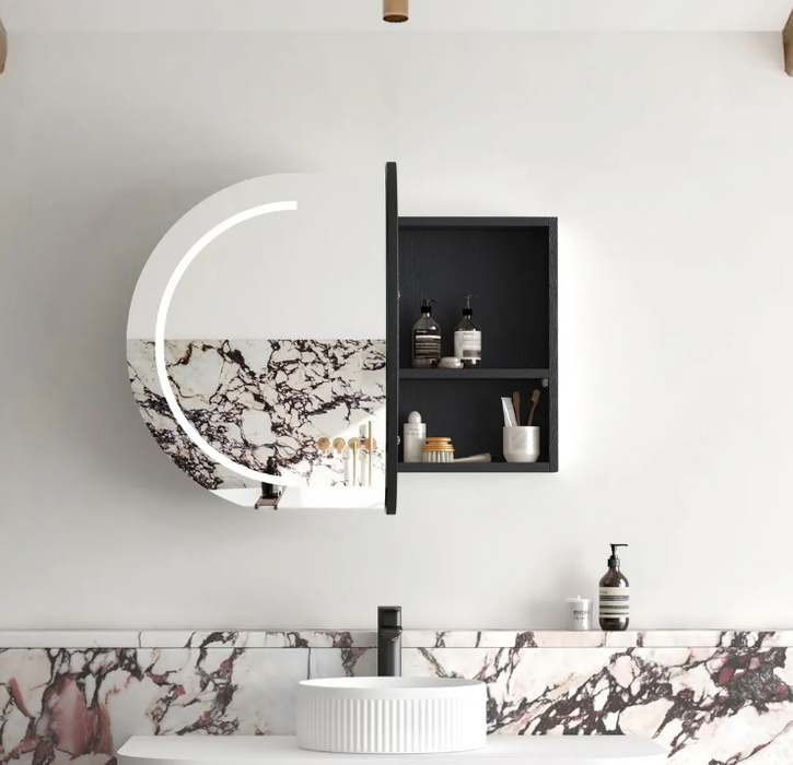 900*600mm OTT Bondi Natural Oak/Black Oak/Matte White Oval Wall Mounted LED Shaving Cabinet