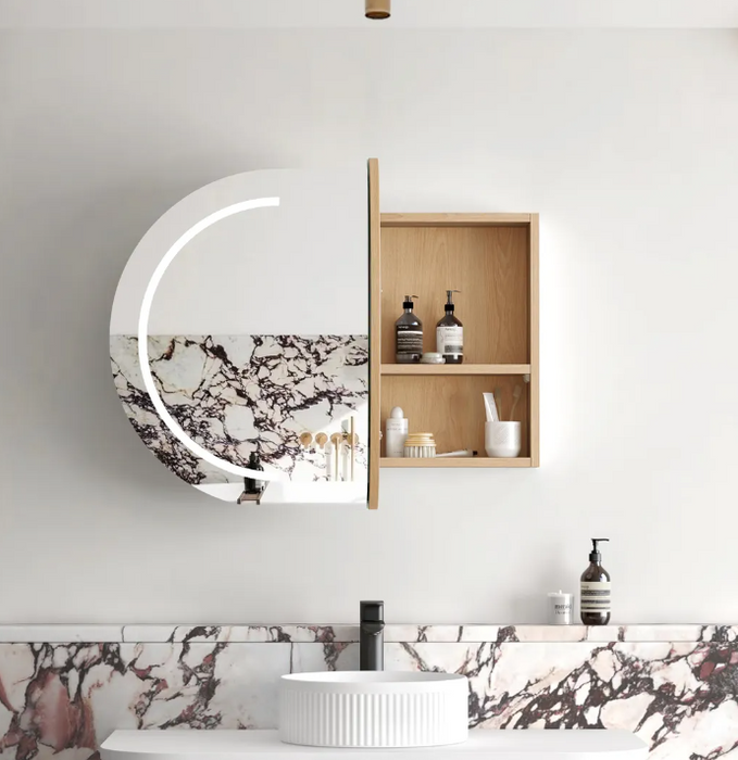 900*600mm OTT Bondi Natural Oak/Black Oak/Matte White Oval Wall Mounted LED Shaving Cabinet