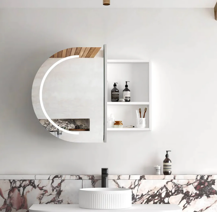 900*600mm OTT Bondi Natural Oak/Black Oak/Matte White Oval Wall Mounted LED Shaving Cabinet