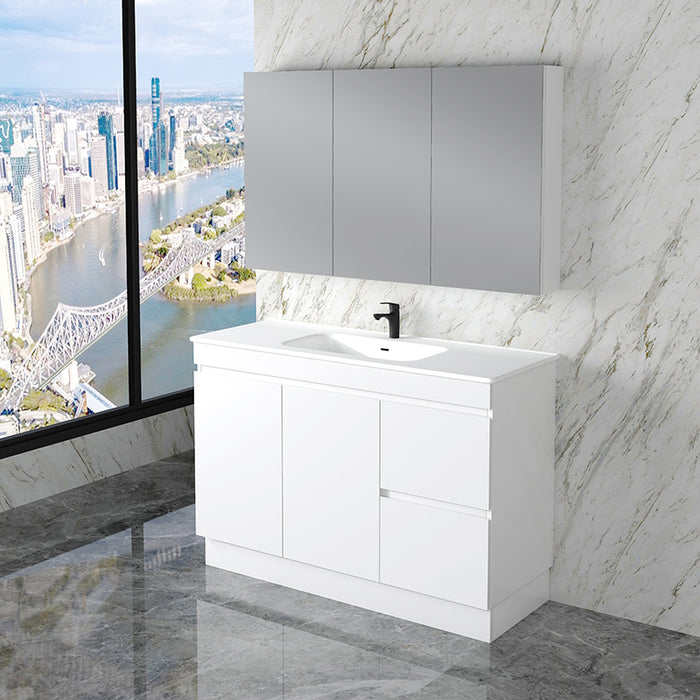 600-1800mm*820*450mm ABS Less Polyurethane Moisture Resistance Gloss White Freestanding Vanity With Kickboard