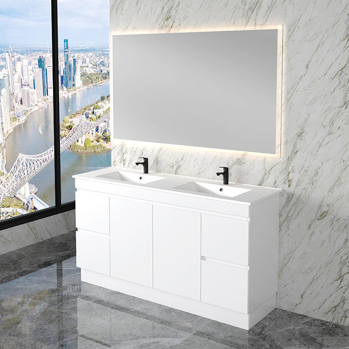 600-1800mm*820*450mm ABS Less Polyurethane Moisture Resistance Gloss White Freestanding Vanity With Kickboard