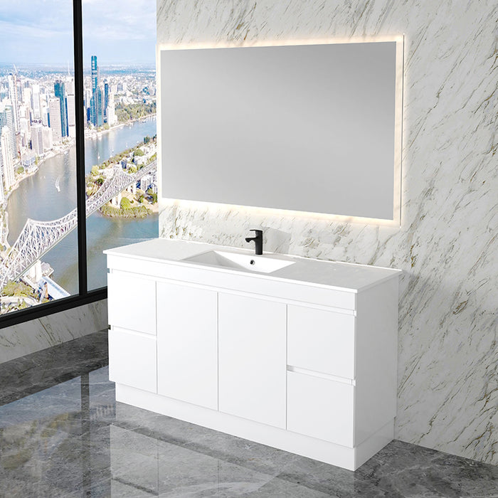 600-1800mm*820*450mm ABS Less Polyurethane Moisture Resistance Gloss White Freestanding Vanity With Kickboard