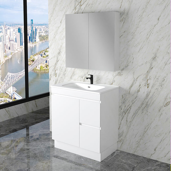 600-1800mm*820*450mm ABS Less Polyurethane Moisture Resistance Gloss White Freestanding Vanity With Kickboard