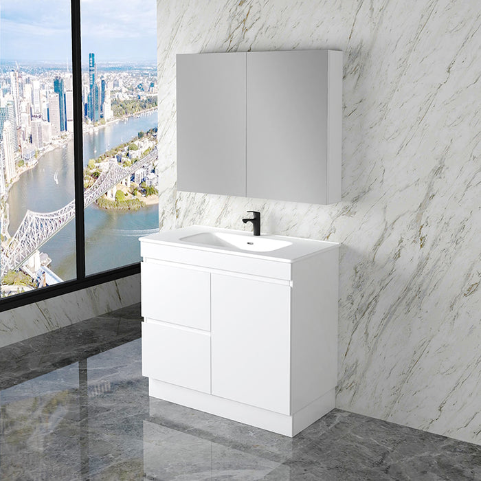 600-1800mm*820*450mm ABS Less Polyurethane Moisture Resistance Gloss White Freestanding Vanity With Kickboard