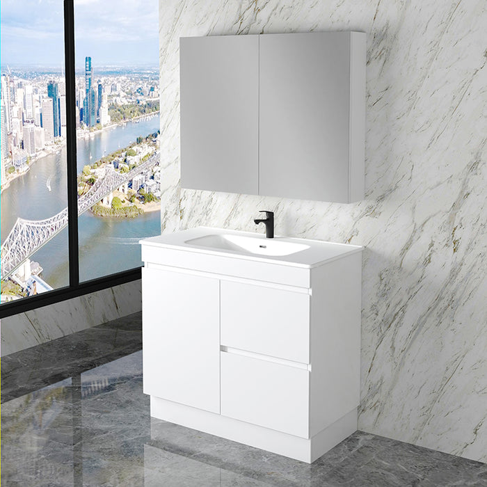 600-1800mm*820*450mm ABS Less Polyurethane Moisture Resistance Gloss White Freestanding Vanity With Kickboard