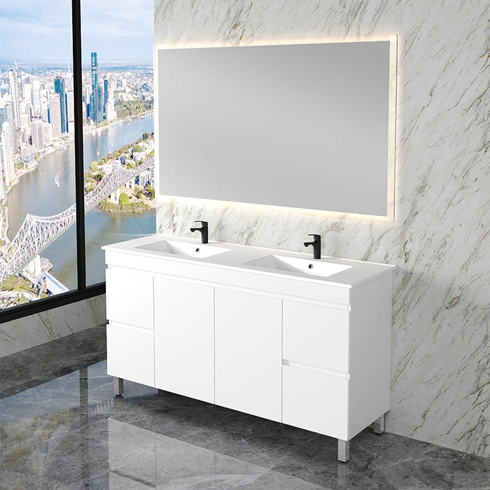 600-1800mm*820*450mm ABS Less Polyurethane Moisture Resistance Gloss White Freestanding Vanity With Legs