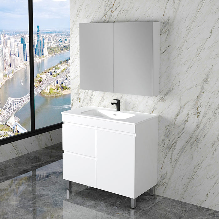 600-1800mm*820*450mm ABS Less Polyurethane Moisture Resistance Gloss White Freestanding Vanity With Legs