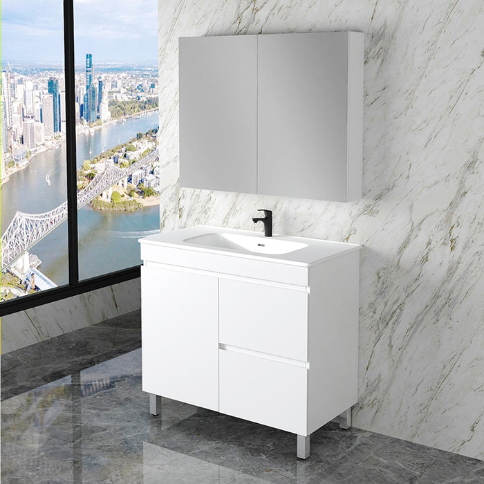 600-1800mm*820*450mm ABS Less Polyurethane Moisture Resistance Gloss White Freestanding Vanity With Legs