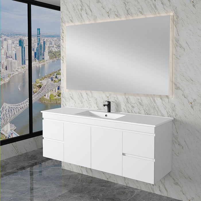 600-1800mm*450*505mm ABS Less Polyurethane Moisture Resistance Gloss White Wall Hung Vanity