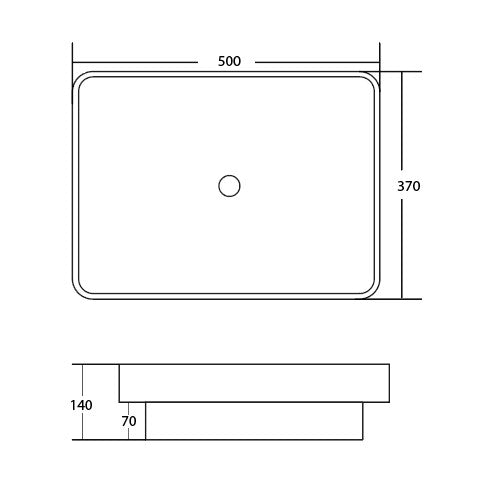 500x370x140mm ABS Logan Matt White/Gloss White/Matt Black Ceramic Square Semi-Inset Basin