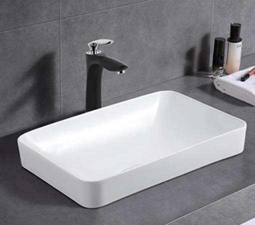 500x370x140mm ABS Logan Matt White/Gloss White/Matt Black Ceramic Square Semi-Inset Basin