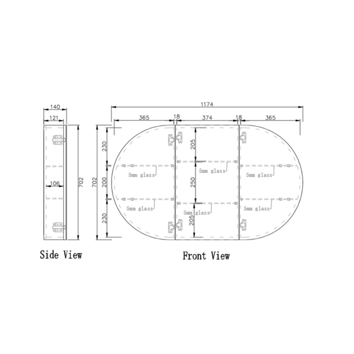 1200*700*140mm ABS London Oval Matt Black/Matt White Copper-free Mirror Shaving Cabinet