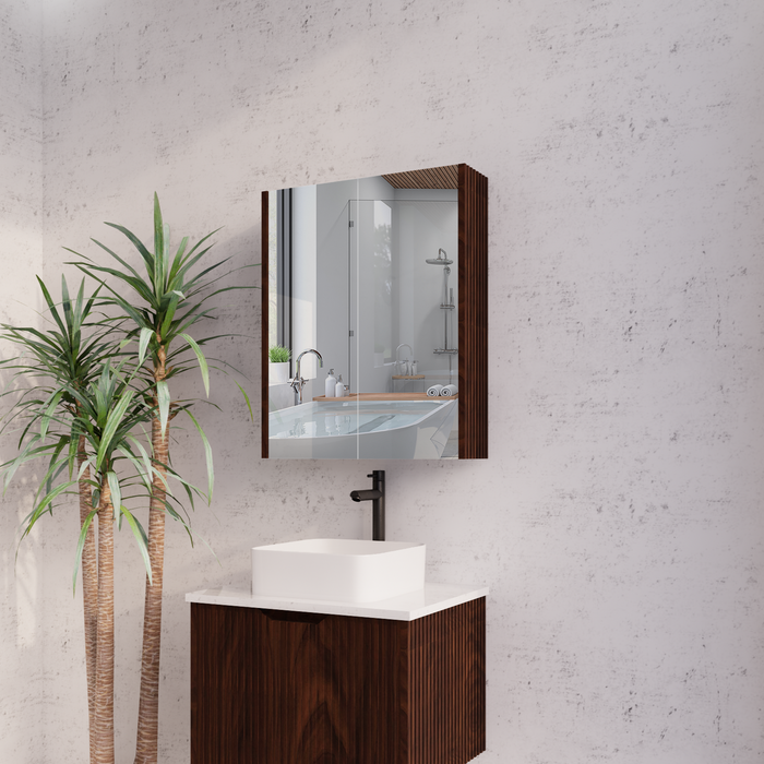 450-1500*720*150mm ABS Geneva Fluted Wall Hung Oak Timber Brown Oak Mirror Shaving Cabinet