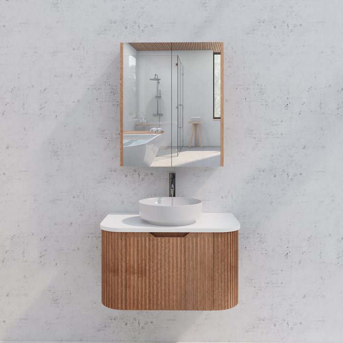 450-1500*720*150mm ABS Geneva Fluted Wall Hung Oak Timber Solid Timber Mirror Shaving Cabinet