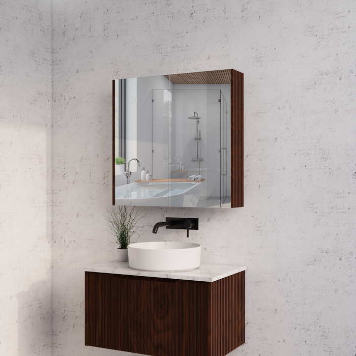 450-1500*720*150mm ABS Geneva Fluted Wall Hung Oak Timber Brown Oak Mirror Shaving Cabinet