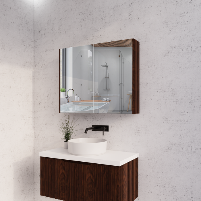 450-1500*720*150mm ABS Geneva Fluted Wall Hung Oak Timber Brown Oak Mirror Shaving Cabinet