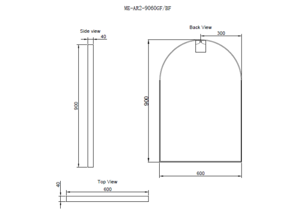 800*450/900*600mm Gold/Black AR2 LED Mirror Arch with Easy Hooks and Dimmer